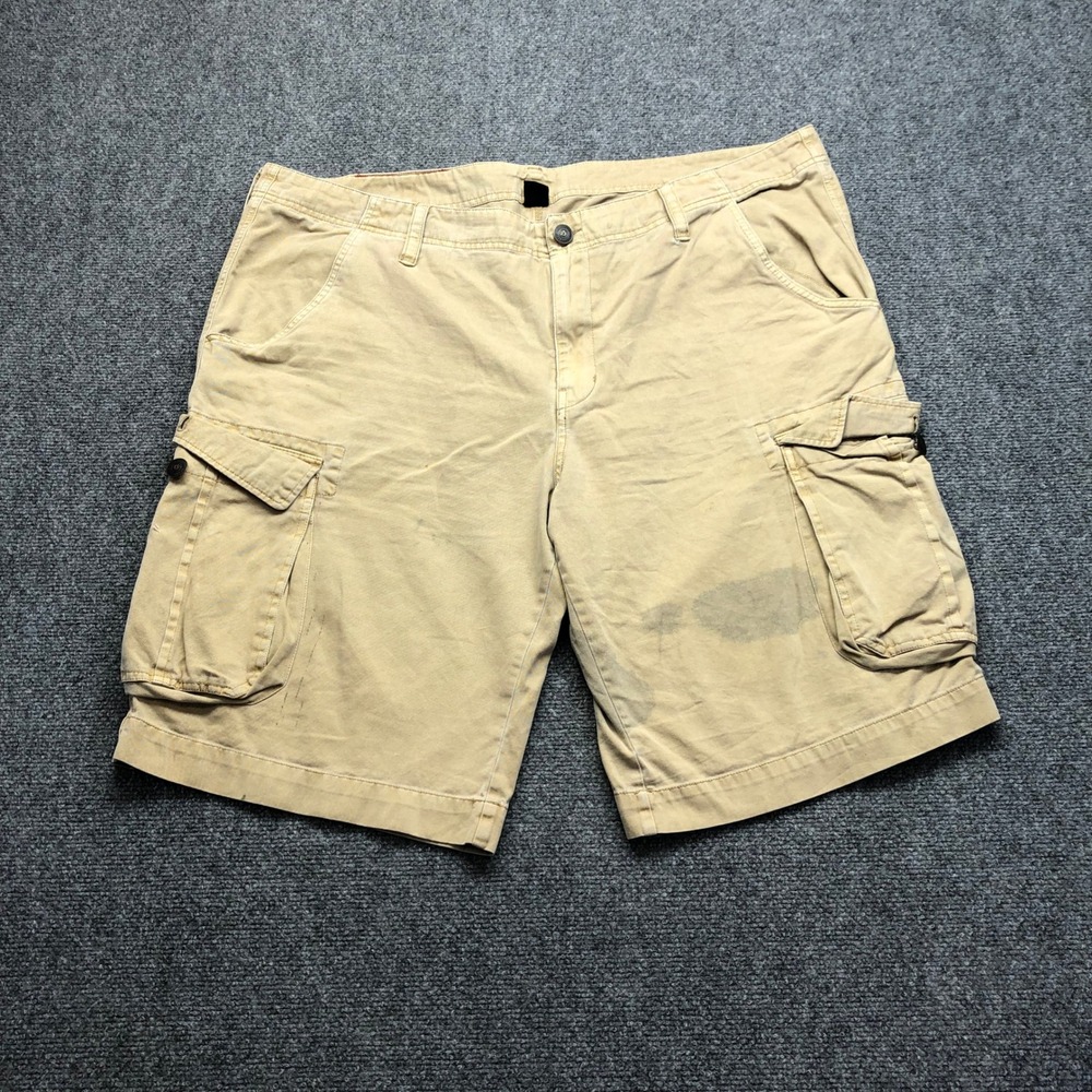Baggy Y2K True Religion Mens Tan Khaki Cargo Shorts Size 42